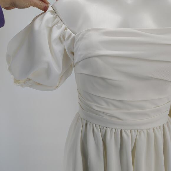Jenny Yoo Marcelle Detachable Puff Sleeves Midi Ivory Dress Size 6 - Picture 15 of 16